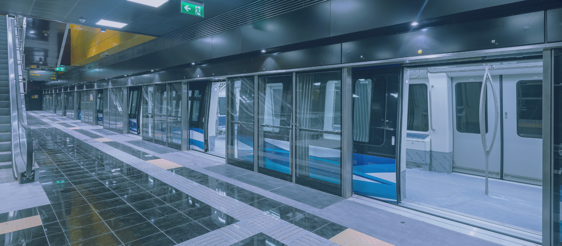 a subway travels down the tracks